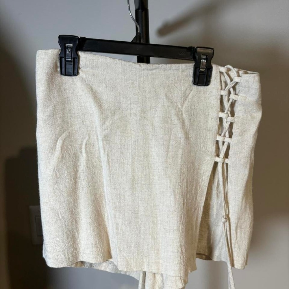 Cream linen mini skirt